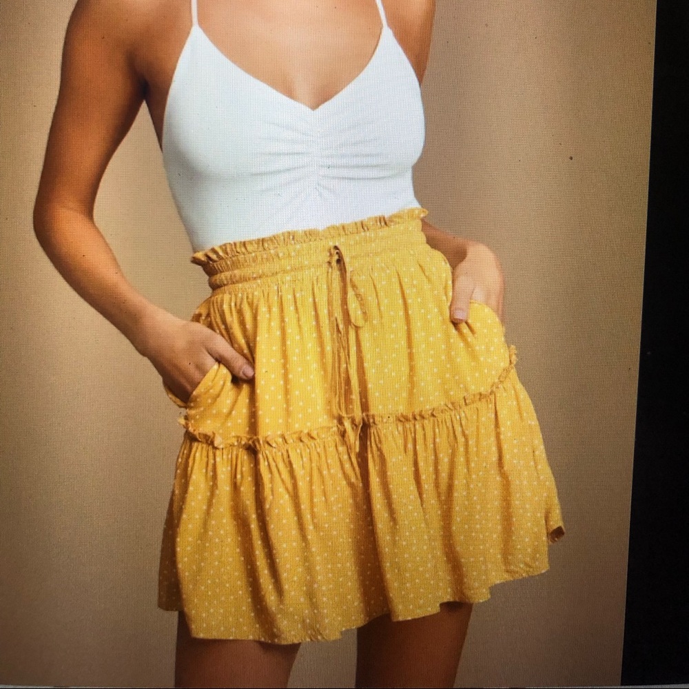 Call You Mine Mustard Yellow Polka Dot Ruffled Min